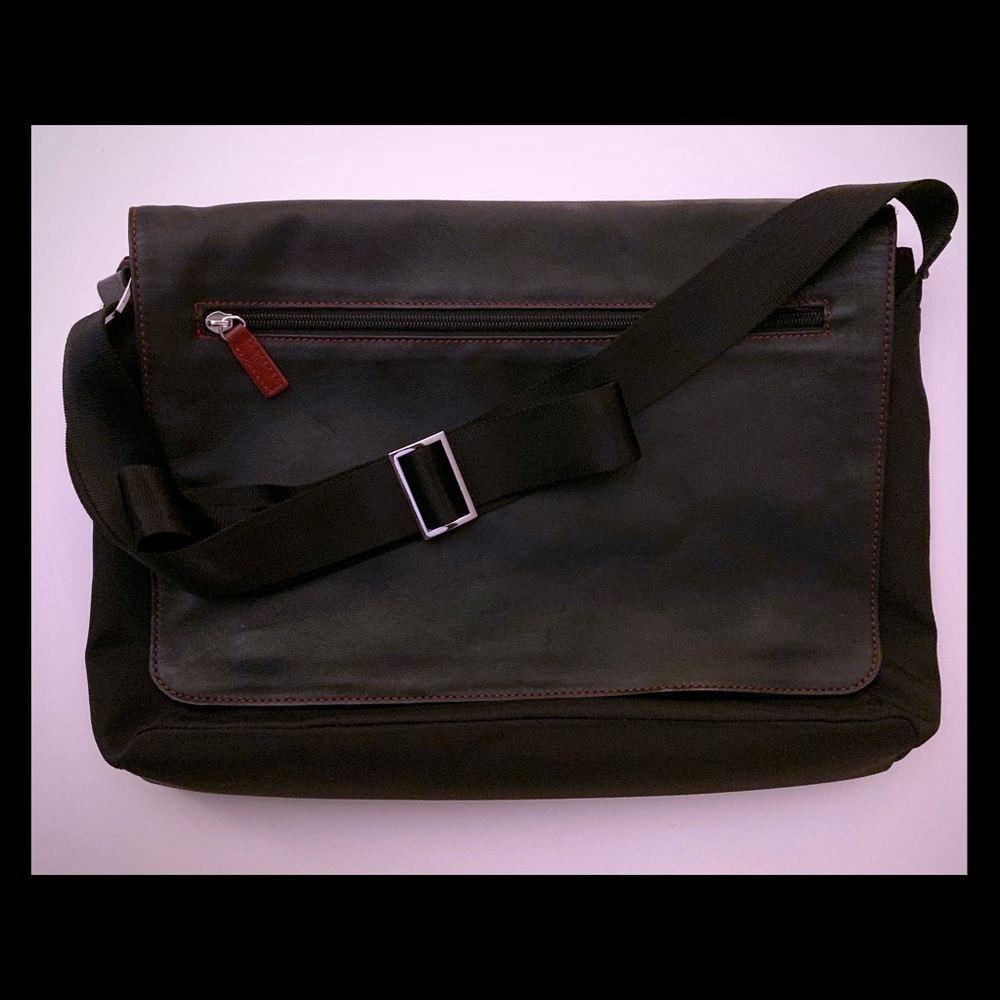 Lodis luxury leather and nylon laptop crossbody